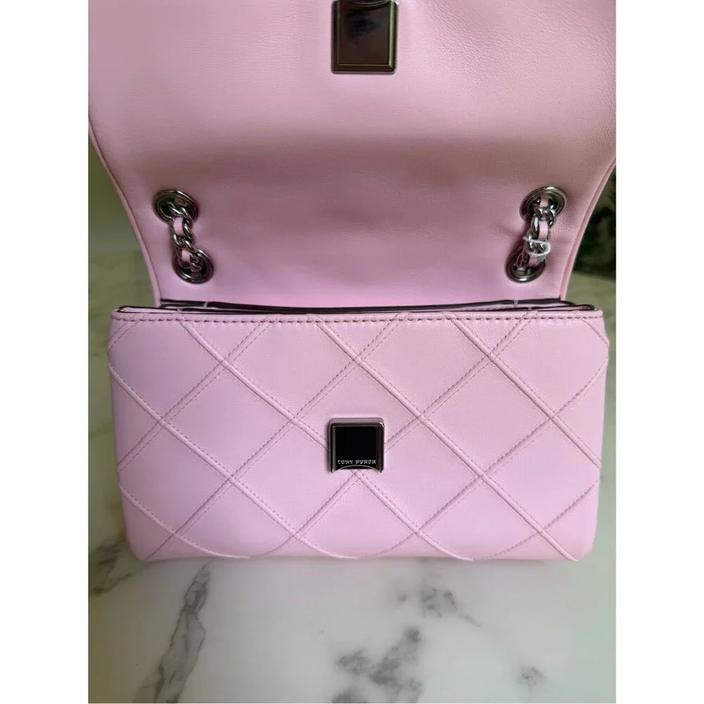 NWT Tory Burch Small Fleming Soft Convertible Shoulder Bag Pink Plie / Silver